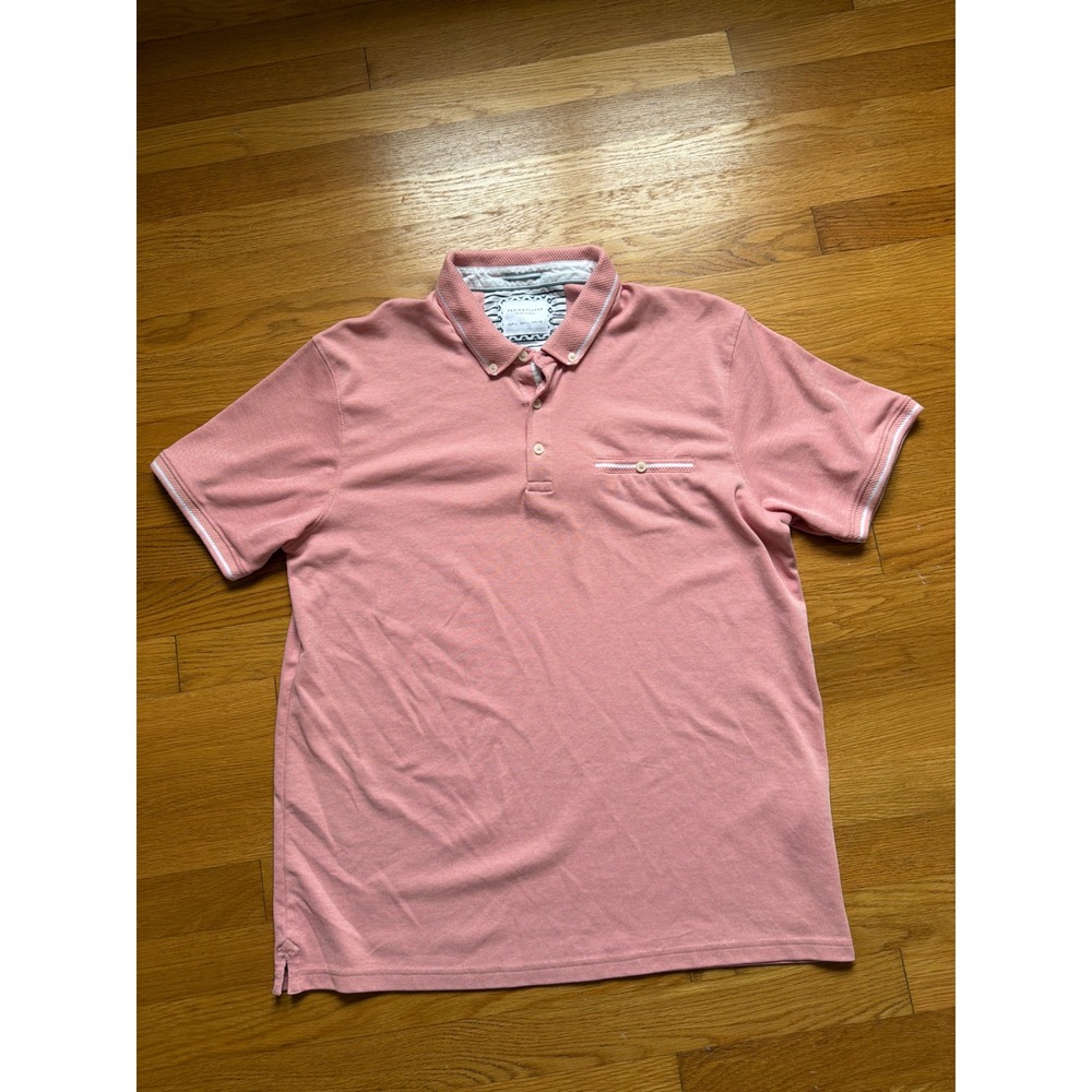 Denim & Flower Ricky Singh Mens Large Salmon Pink Short Sleeve Pique Polo Shirt